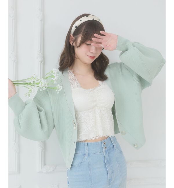  「クローバーボタンUVカットカーデ」|カーディガン|Ｌ／グリーン