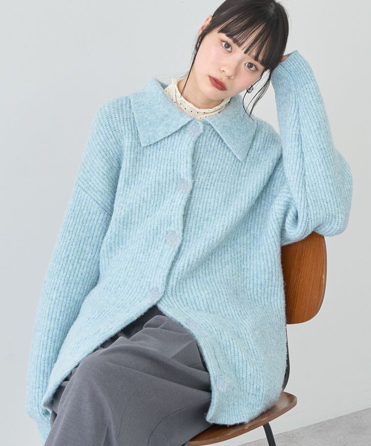 earth music&ecology「襟付きニットアウター」|カーディガン|Light Blue