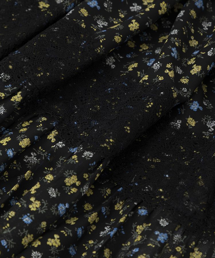 Green Parks「レースドッキング花柄ティアードスカート」|フレア|