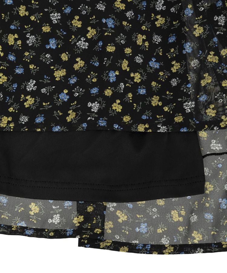 Green Parks「レースドッキング花柄ティアードスカート」|フレア|