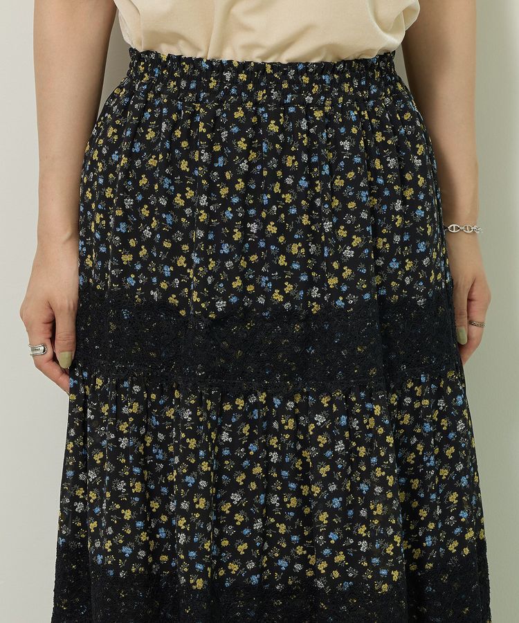 Green Parks「レースドッキング花柄ティアードスカート」|フレア|