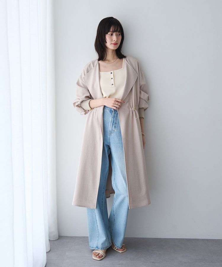 YECCA VECCA「ノーカラーラペルロングコート」|ノーカラーコート|Gray Beige