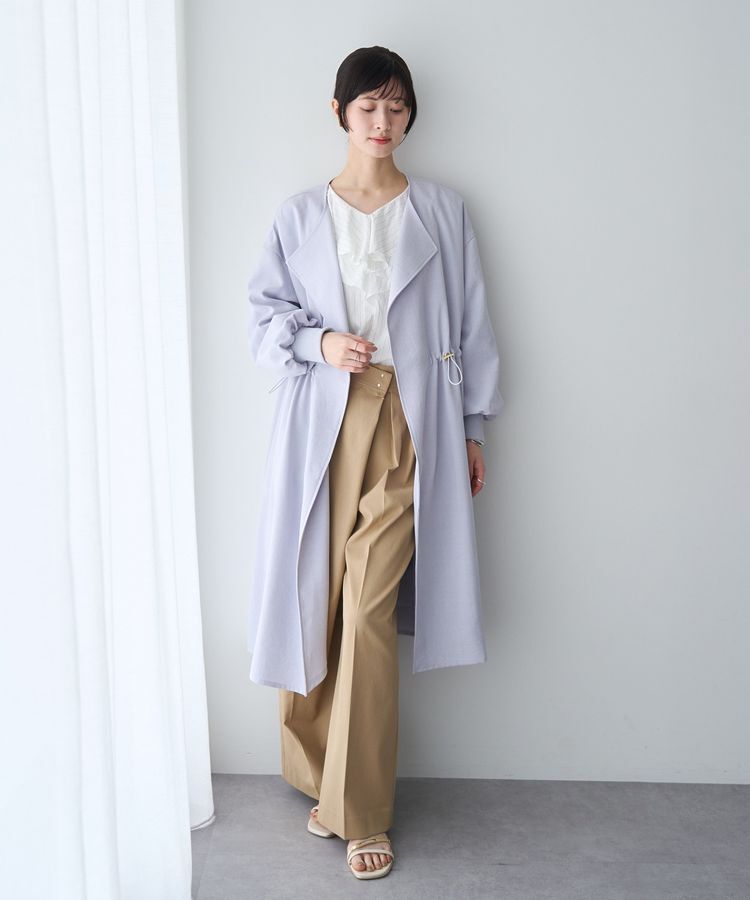 YECCA VECCA「ノーカラーラペルロングコート」|ノーカラーコート|