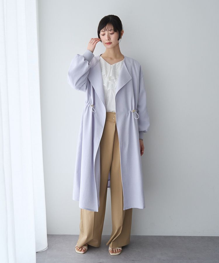 YECCA VECCA「ノーカラーラペルロングコート」|ノーカラーコート|