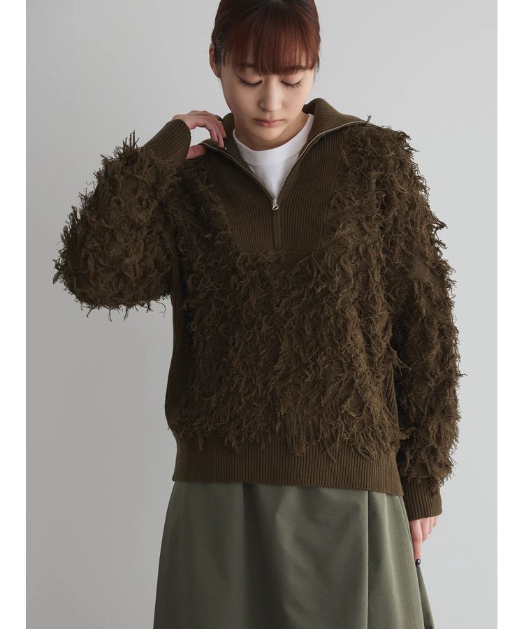 GARAGE OF GOOD CLOTHING「フリンジニットハーフジッププルオーバー」|ニット・セーター|Khaki