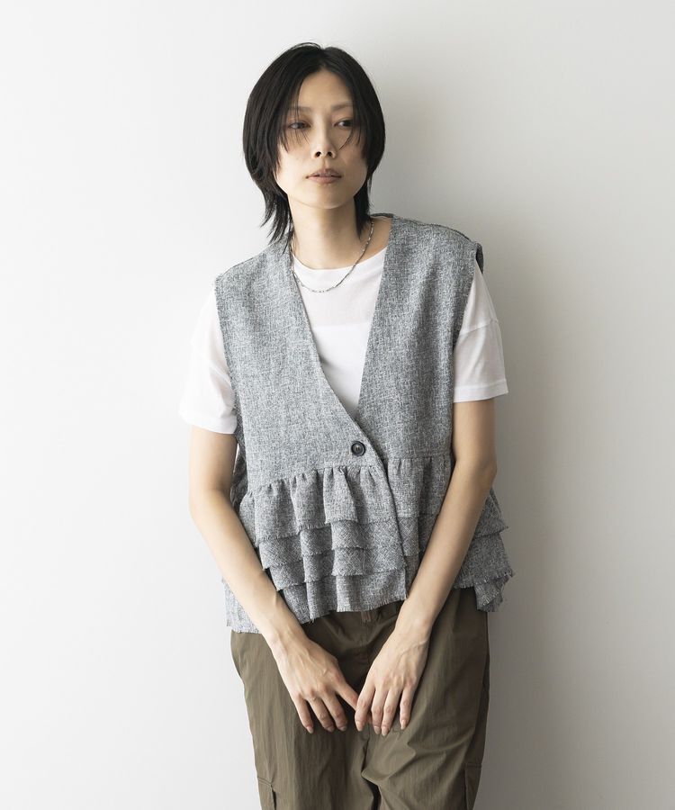 GARAGE OF GOOD CLOTHING「ツイードギャザーベスト」|ベスト・ジレ|Gray
