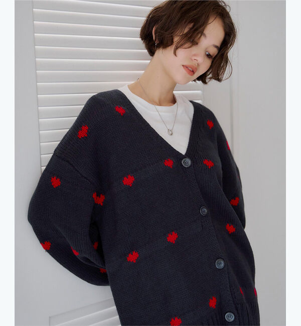 titivate「ハートニットカーディガン」|カーディガン|ネイビー/レッド