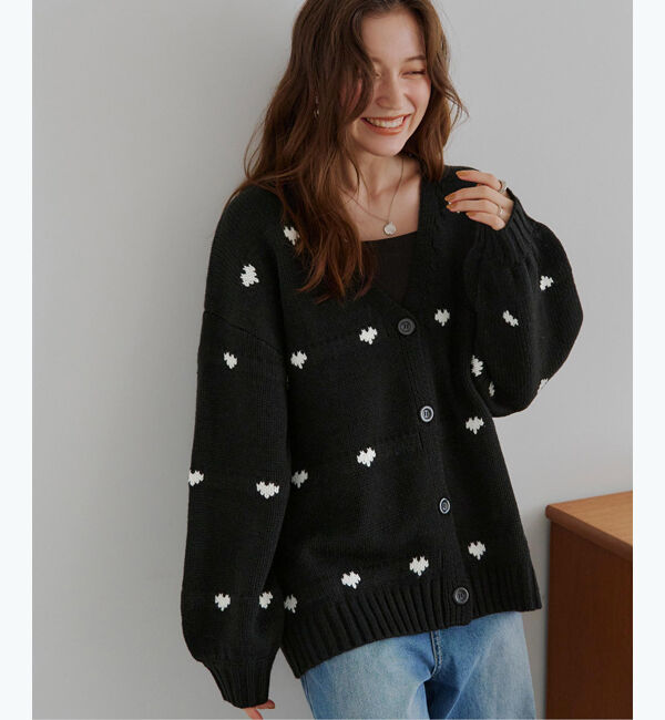 titivate「ハートニットカーディガン」|カーディガン|ブラック/アイボリー