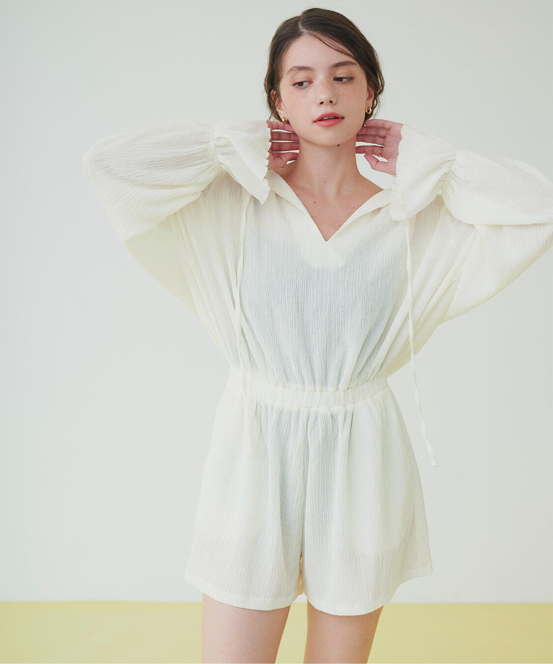 SEA DRESS「リラックス長袖オールインワン/ラッシュガード」|コンビネゾン|オフホワイト