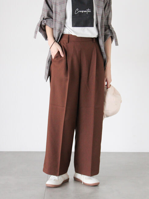 Te chichi TERRASSE「タックストレートパンツ」|その他|ブラウン