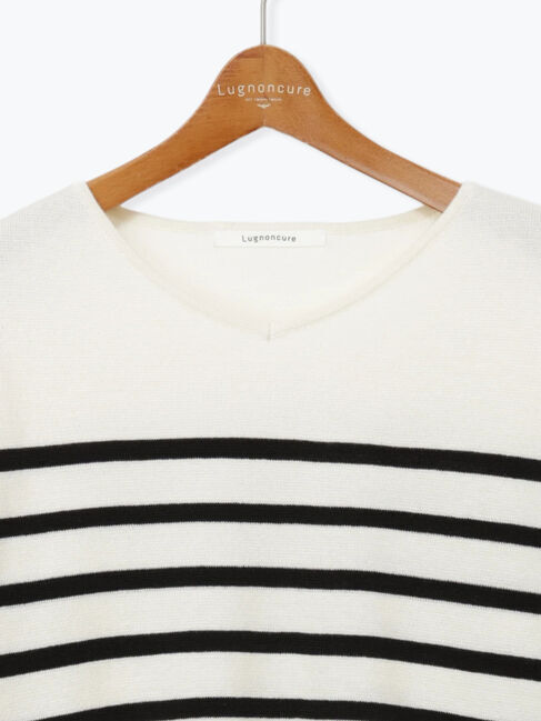 Lugnoncure「ミラノリブ配色Vネックニット」|ニット・セーター|