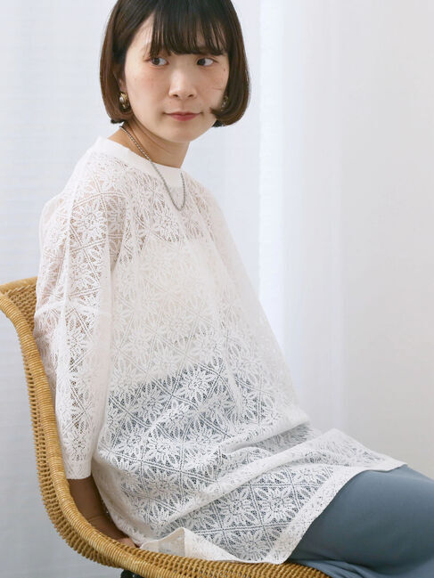 Samansa Mos2 blue「レースTシャツ」|Tシャツ・カットソー|