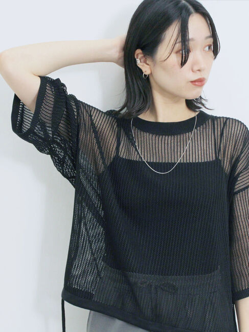 Samansa Mos2 blue「メッシュプルオーバー」|ニット・セーター|