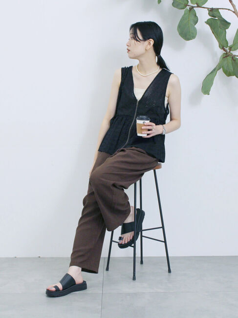 Samansa Mos2 blue「カットワークレースベスト」|シャツ・ブラウス|