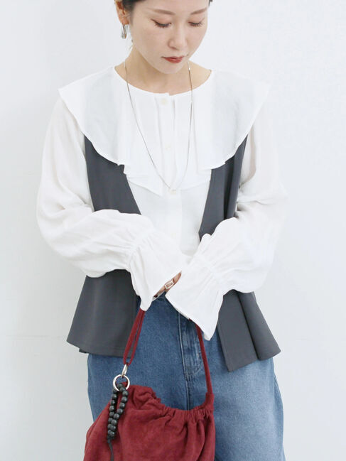 Samansa Mos2 blue「ラッフルカラーブラウス」|シャツ・ブラウス|オフホワイト
