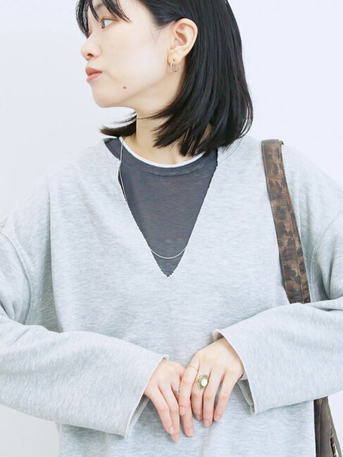 Samansa Mos2 blue「◎裏毛深Vネックプルオーバー」|Tシャツ・カットソー|グレー