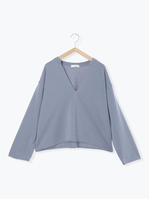 Samansa Mos2 blue「◎裏毛深Vネックプルオーバー」|Tシャツ・カットソー|