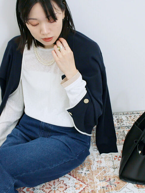 Samansa Mos2 blue「レイヤード風ロンT」|Tシャツ・カットソー|