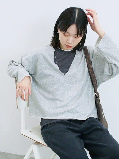 Samansa Mos2 blue「レイヤード風ロンT」|Tシャツ・カットソー|