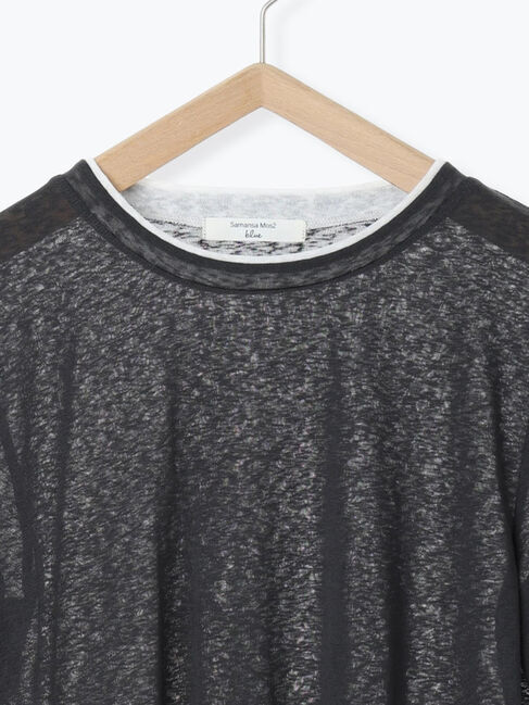 Samansa Mos2 blue「レイヤード風ロンT」|Tシャツ・カットソー|