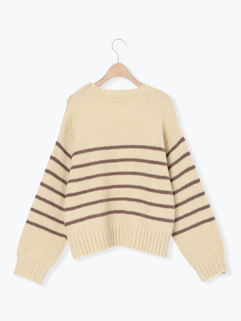 Samansa Mos2「ロゴ刺繍パネルボーダーニット」|ニット・セーター|