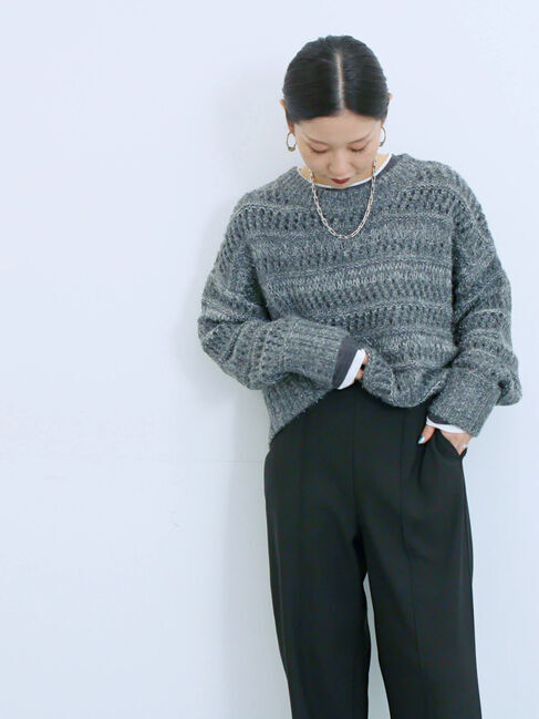 Samansa Mos2 blue「透かし柄ニットプルオーバー」|ニット・セーター|