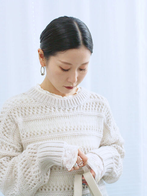 Samansa Mos2 blue「透かし柄ニットプルオーバー」|ニット・セーター|