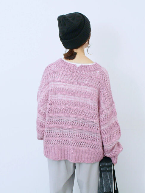 Samansa Mos2 blue「透かし柄ニットプルオーバー」|ニット・セーター|