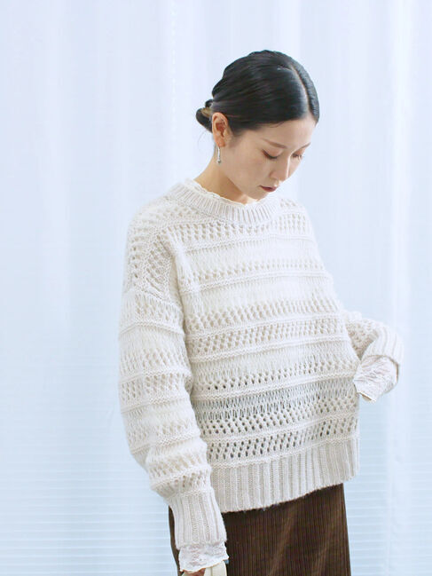 Samansa Mos2 blue「透かし柄ニットプルオーバー」|ニット・セーター|