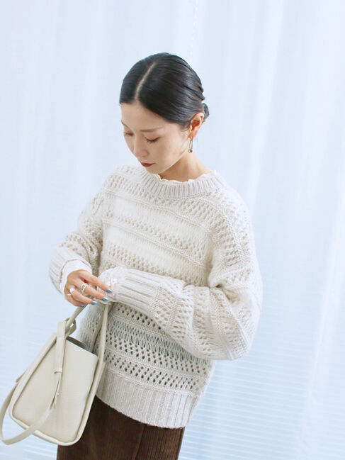 Samansa Mos2 blue「透かし柄ニットプルオーバー」|ニット・セーター|