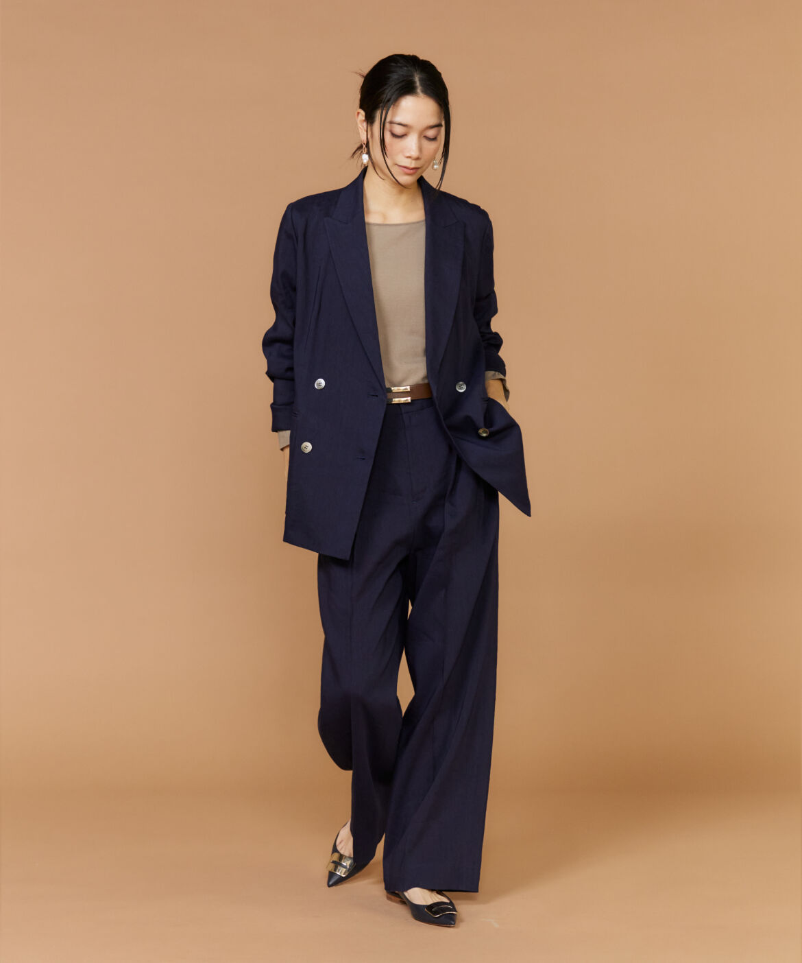 INED「《大きいサイズ》リネンダブルブレストジャケット《PONTETORTO》」|テーラードジャケット|