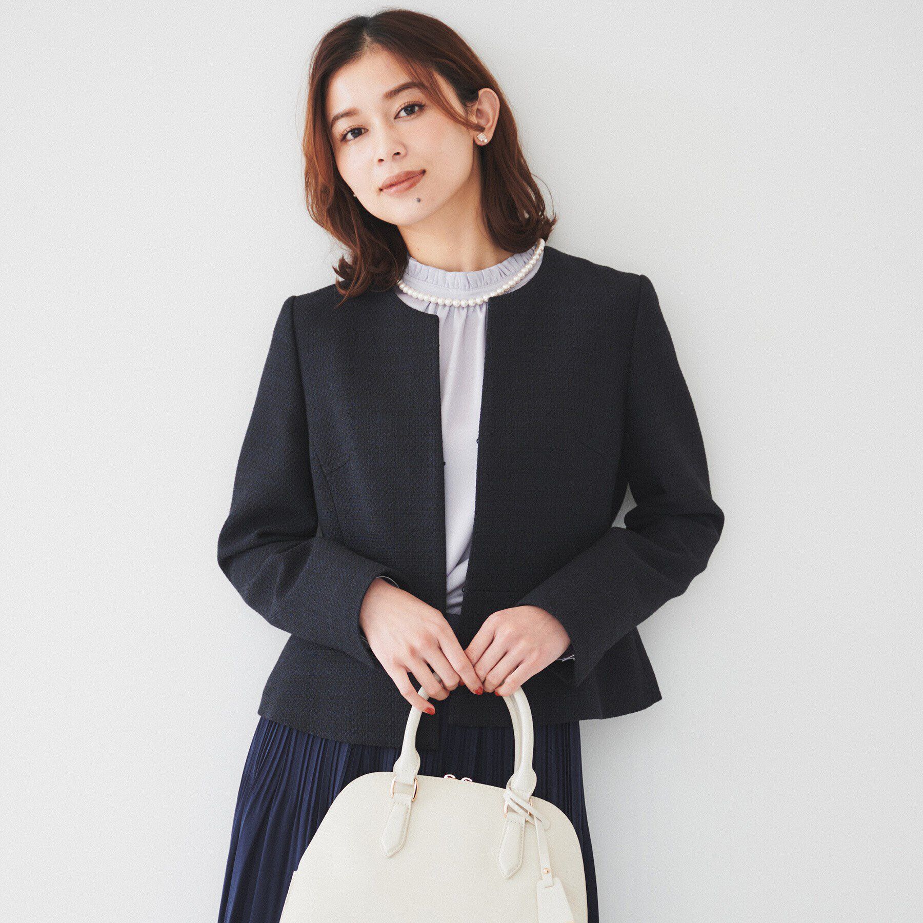 UNTITLED「【通勤】ツイード ペプラムジャケット」|ノーカラージャケット|