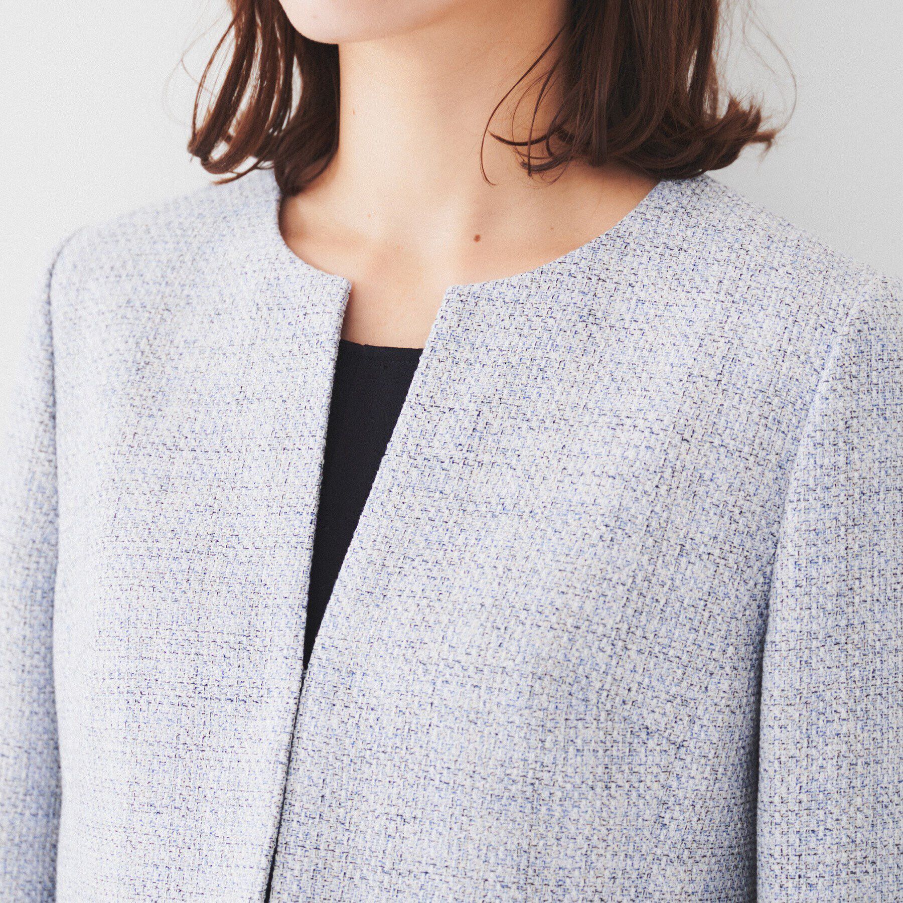 UNTITLED「【通勤】ツイード ペプラムジャケット」|ノーカラージャケット|