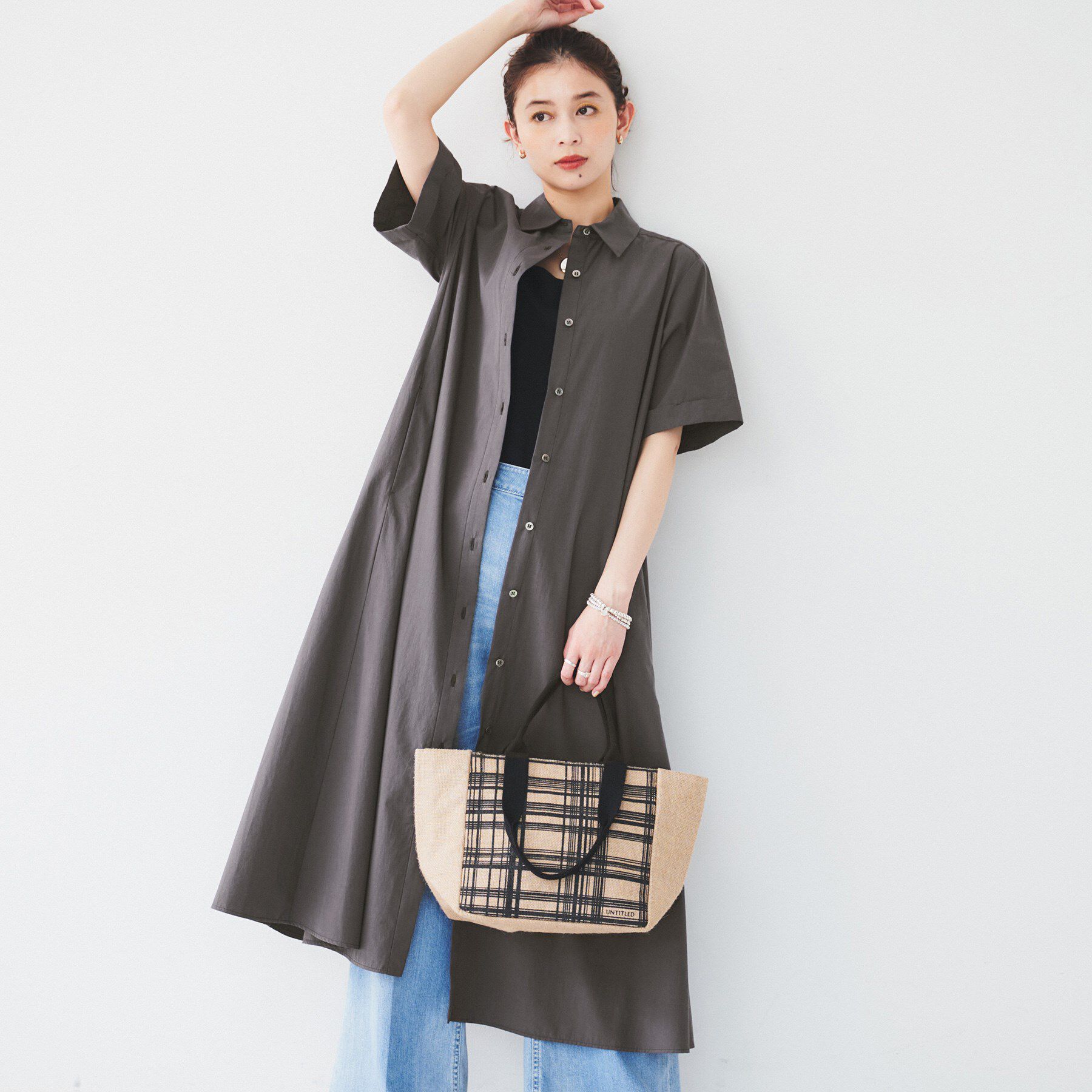UNTITLED「【コットン100／前開き／夏ワンピ】ロングシャツワンピース」|ワンピース|チャコールグレー(0