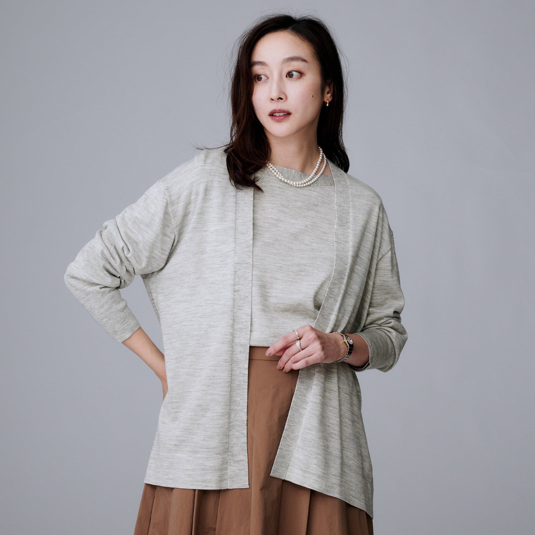 UNTITLED「【アンサンブル可/洗える/ボタンなし】シルクウールカシミヤ 着流しカーディガン」|カーディガン|