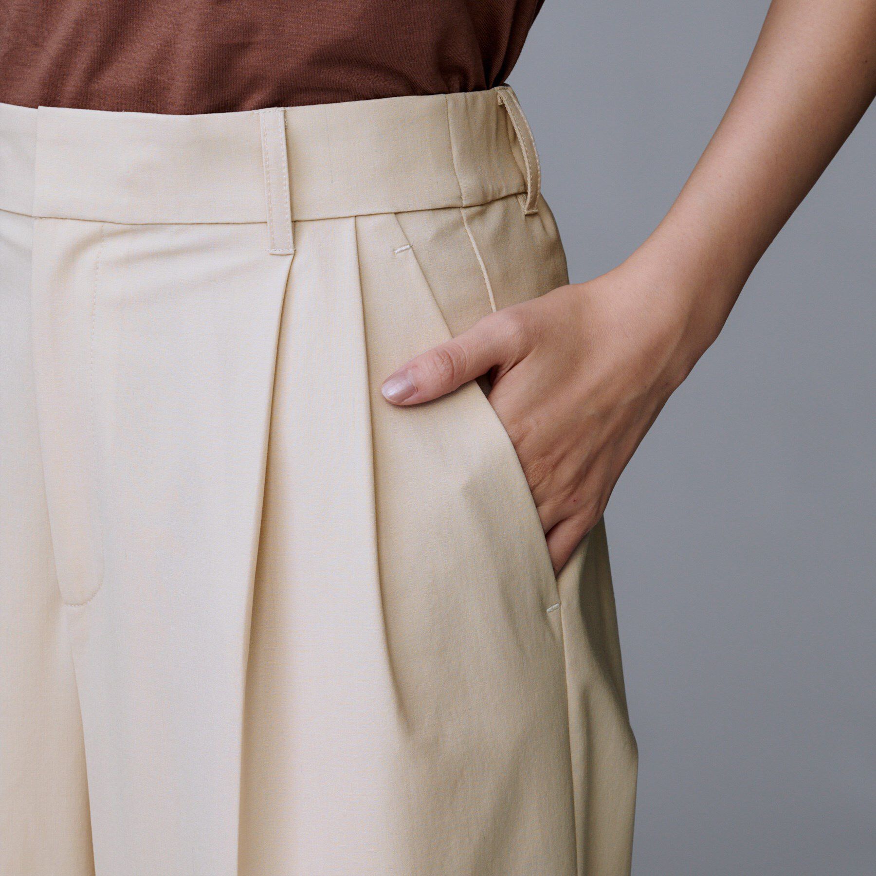 UNTITLED「【洗える/ウエスト後ろゴム】ウール混　タックワイドパンツ」|その他|