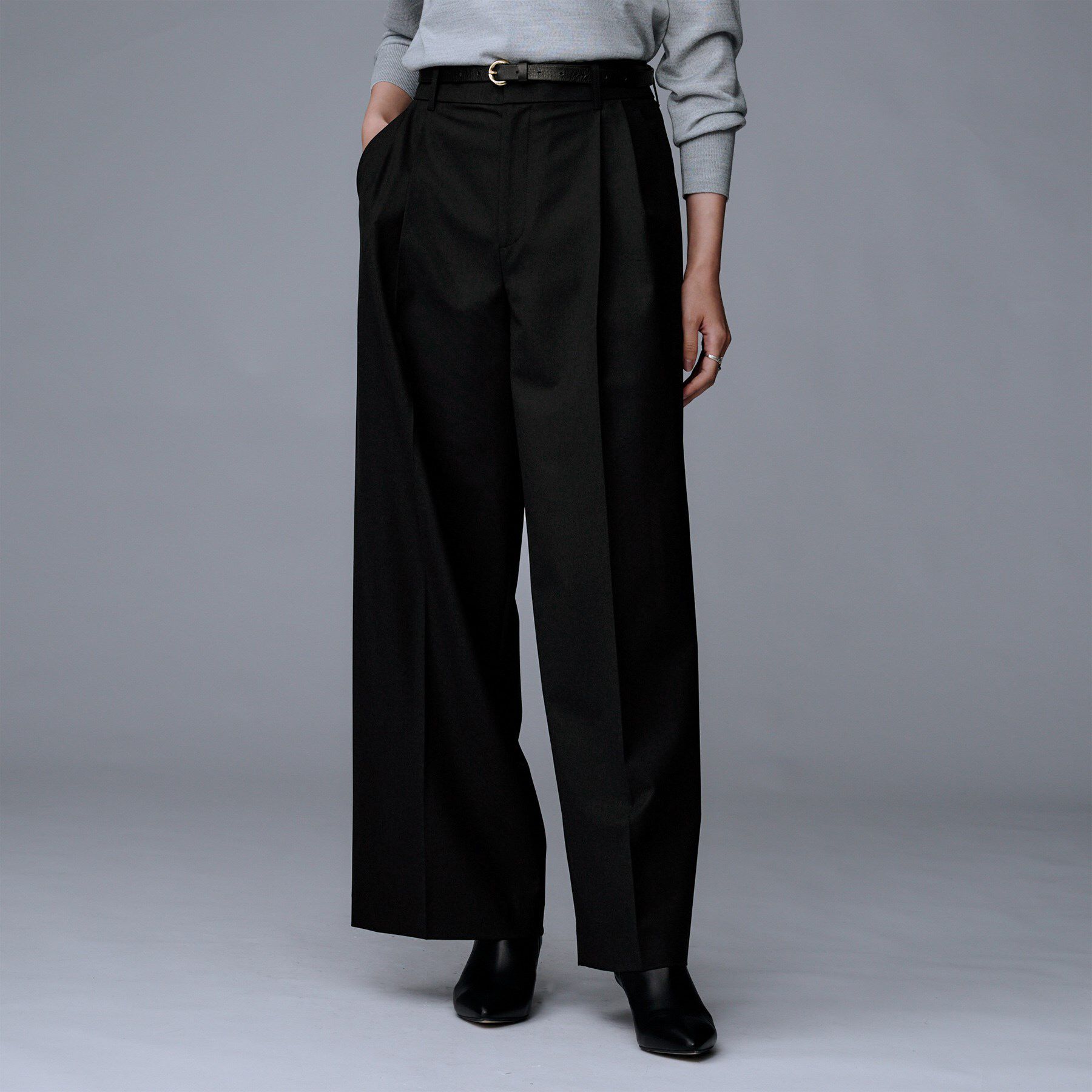 UNTITLED「【洗える/ウエスト後ろゴム】ウール混　タックワイドパンツ」|その他|