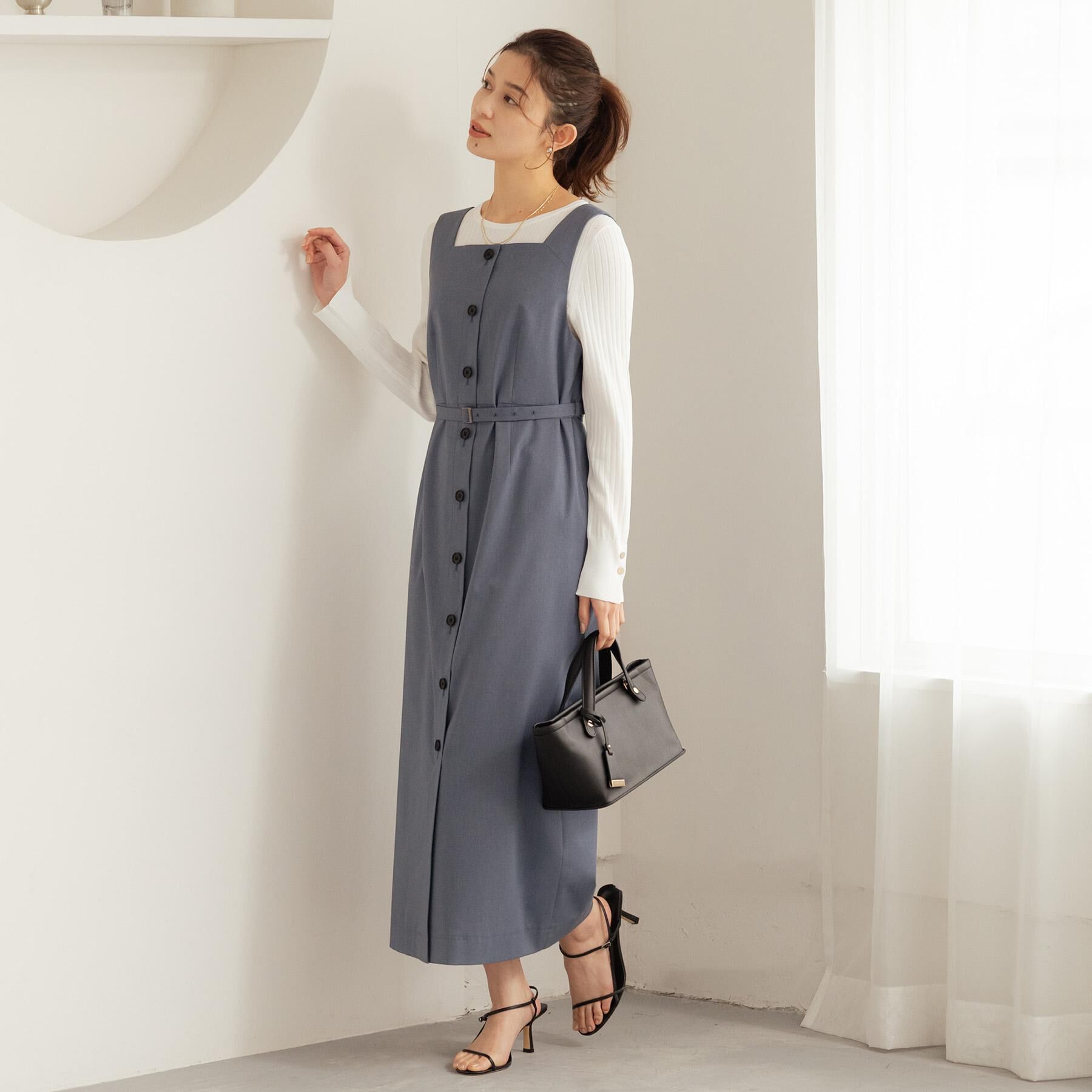 UNTITLED「【洗える】スクエアネックジャンパースカート」|ワンピース|