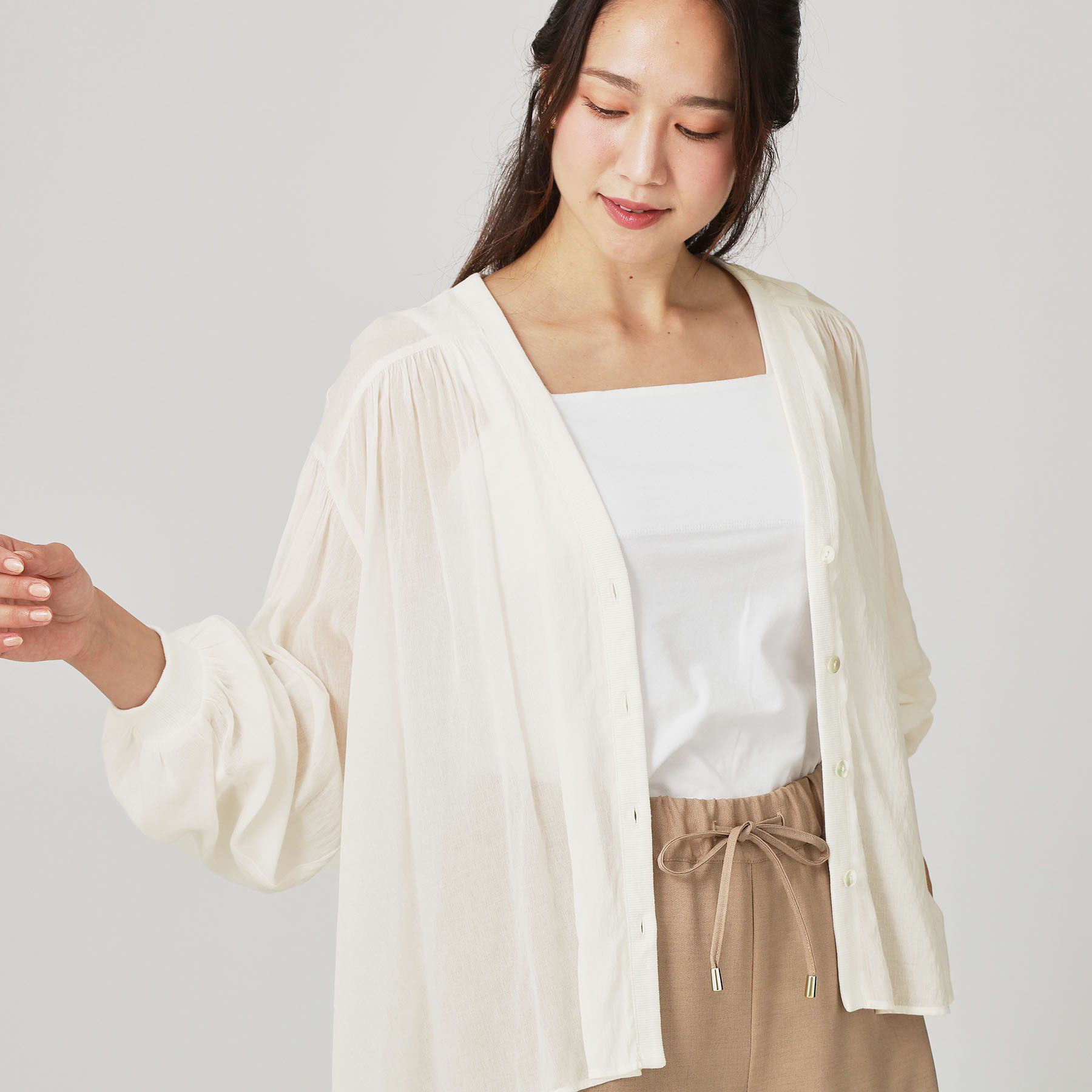 COUP DE CHANCE「【手洗い可】エアリーなシャツ風カーディガン」|カーディガン|