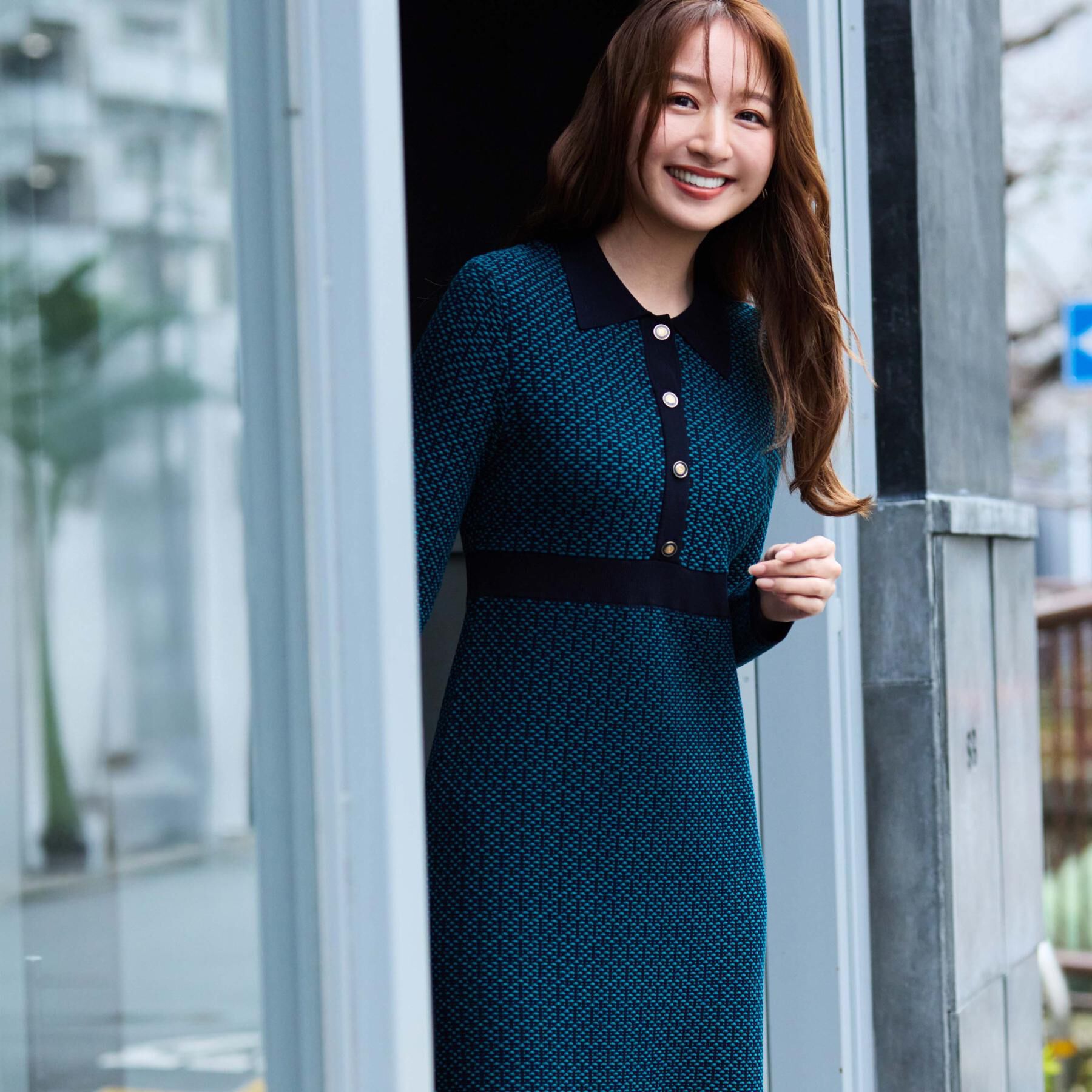 COUP DE CHANCE「【手洗い可】衿付きニットジャカード編みワンピース」|ワンピース|