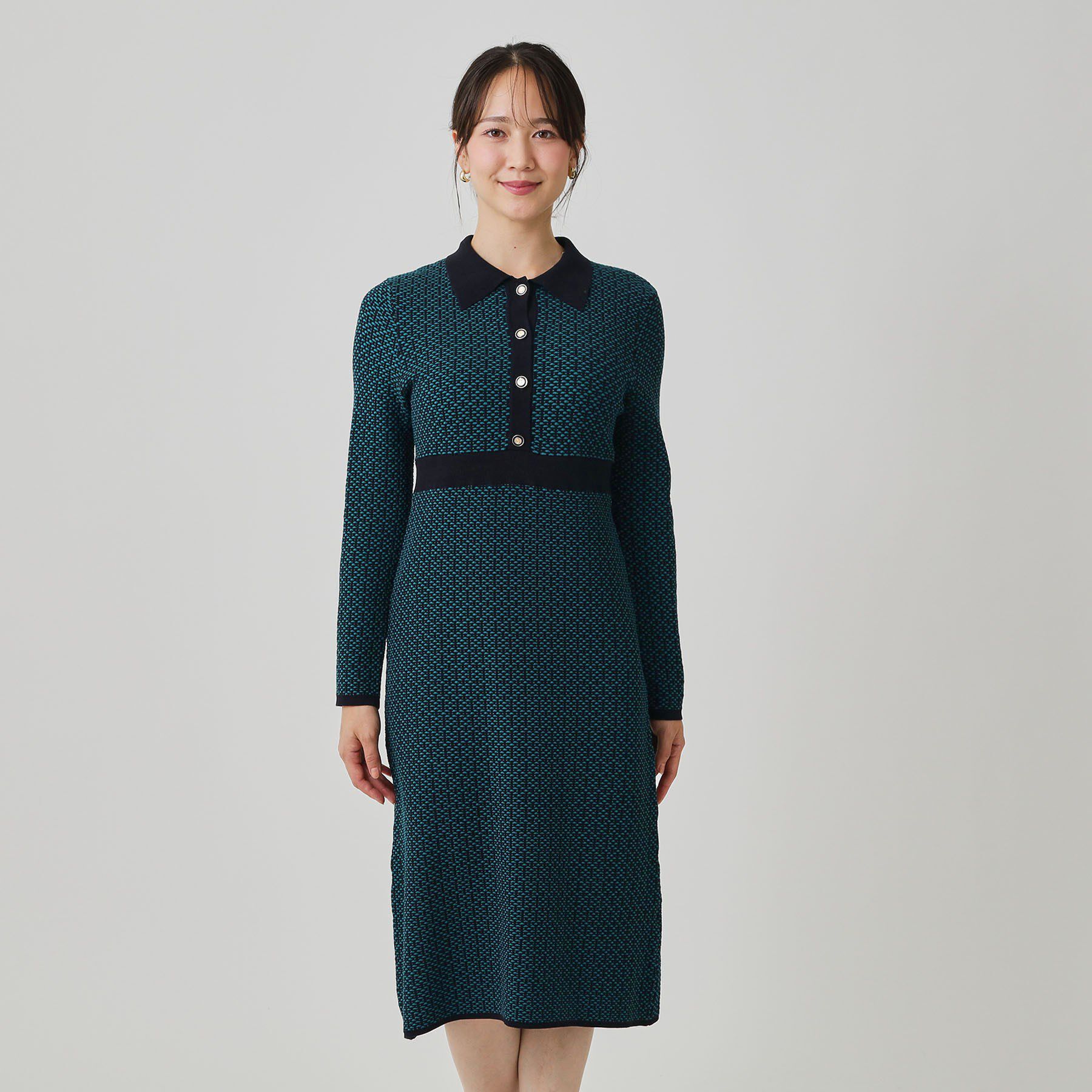 COUP DE CHANCE「【手洗い可】衿付きニットジャカード編みワンピース」|ワンピース|
