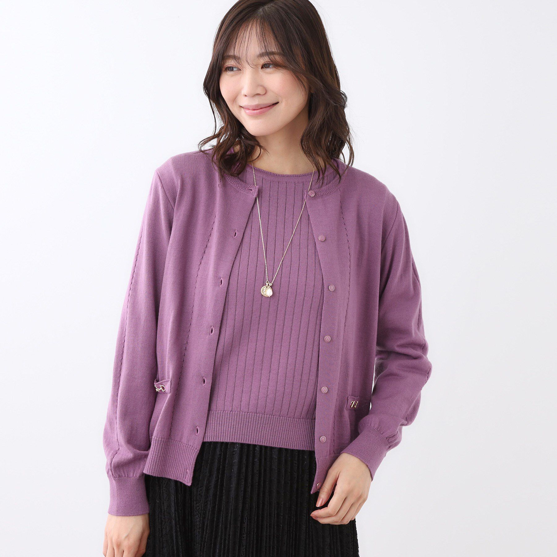 Reflect「【WEB先行カラーあり／軽い羽織に◎／アンサンブル可】透かし柄カーディガン」|カーディガン|