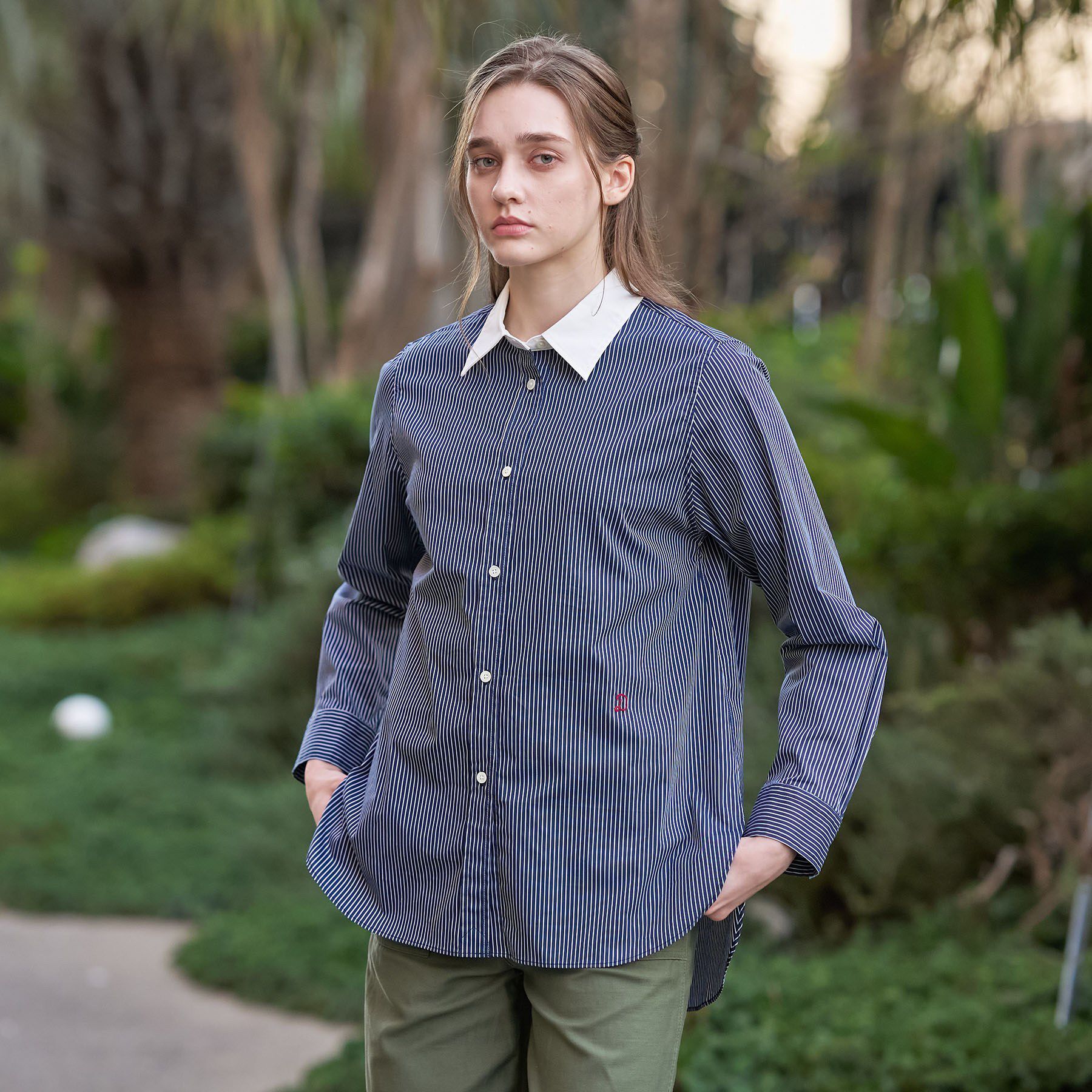 DRESSTERIOR「【通勤/着映え/ウォッシャブル】オーバーシルエット クレリックシャツ」|シャツ・ブラウス|ネイビー(394)