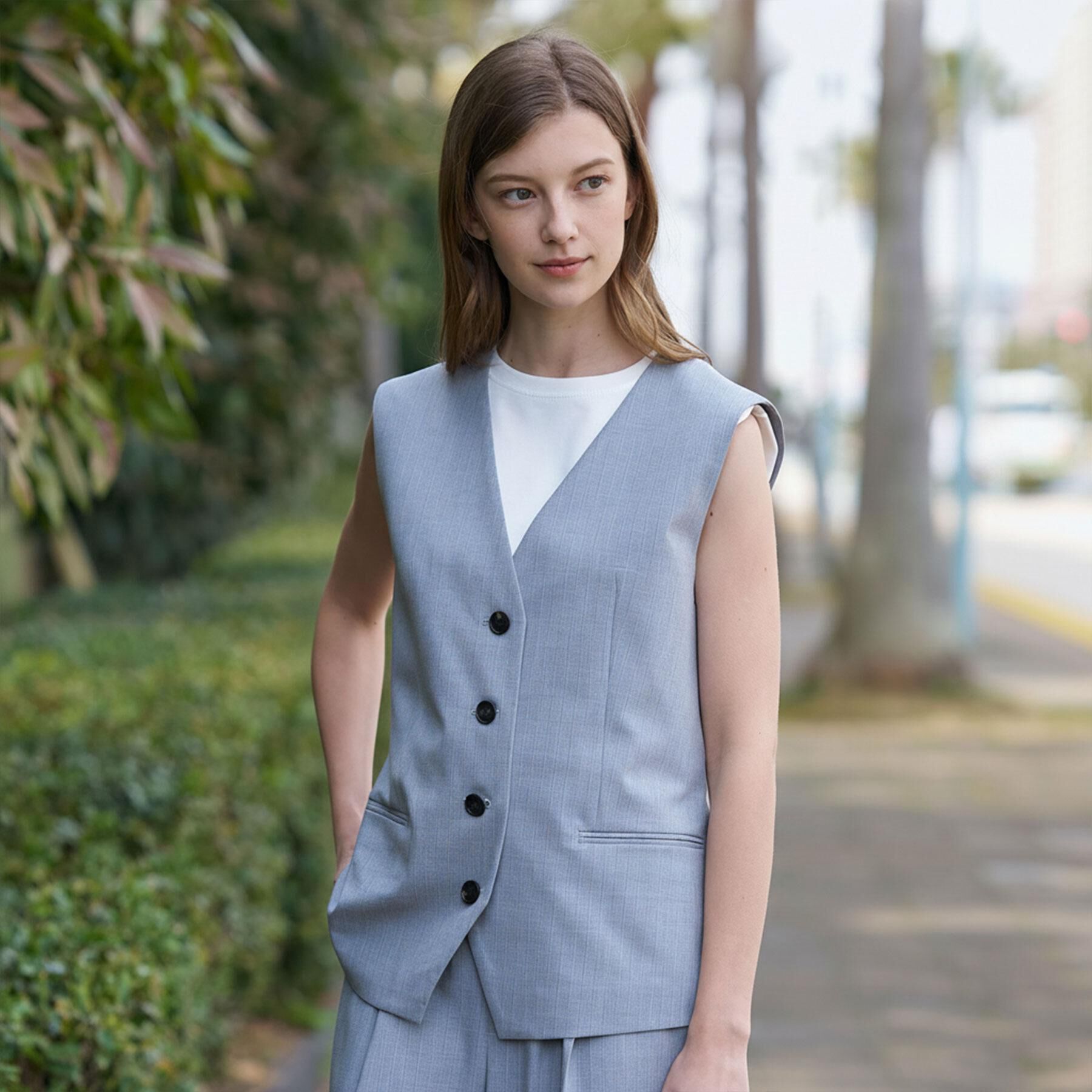 DRESSTERIOR「【セットアップ可/ウォッシャブル】セットアップストライプジレ」|ベスト・ジレ|