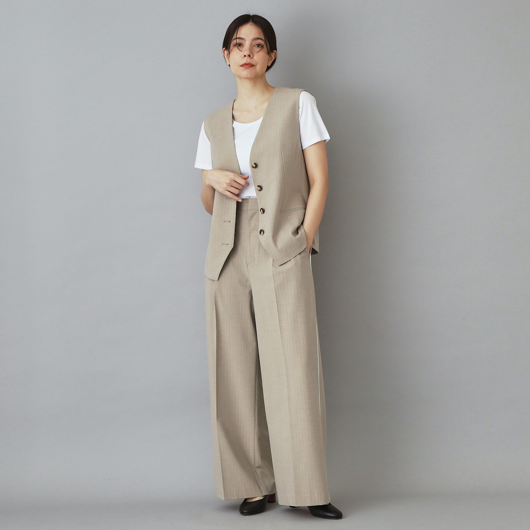 DRESSTERIOR「【セットアップ可/ウォッシャブル】セットアップストライプジレ」|ベスト・ジレ|