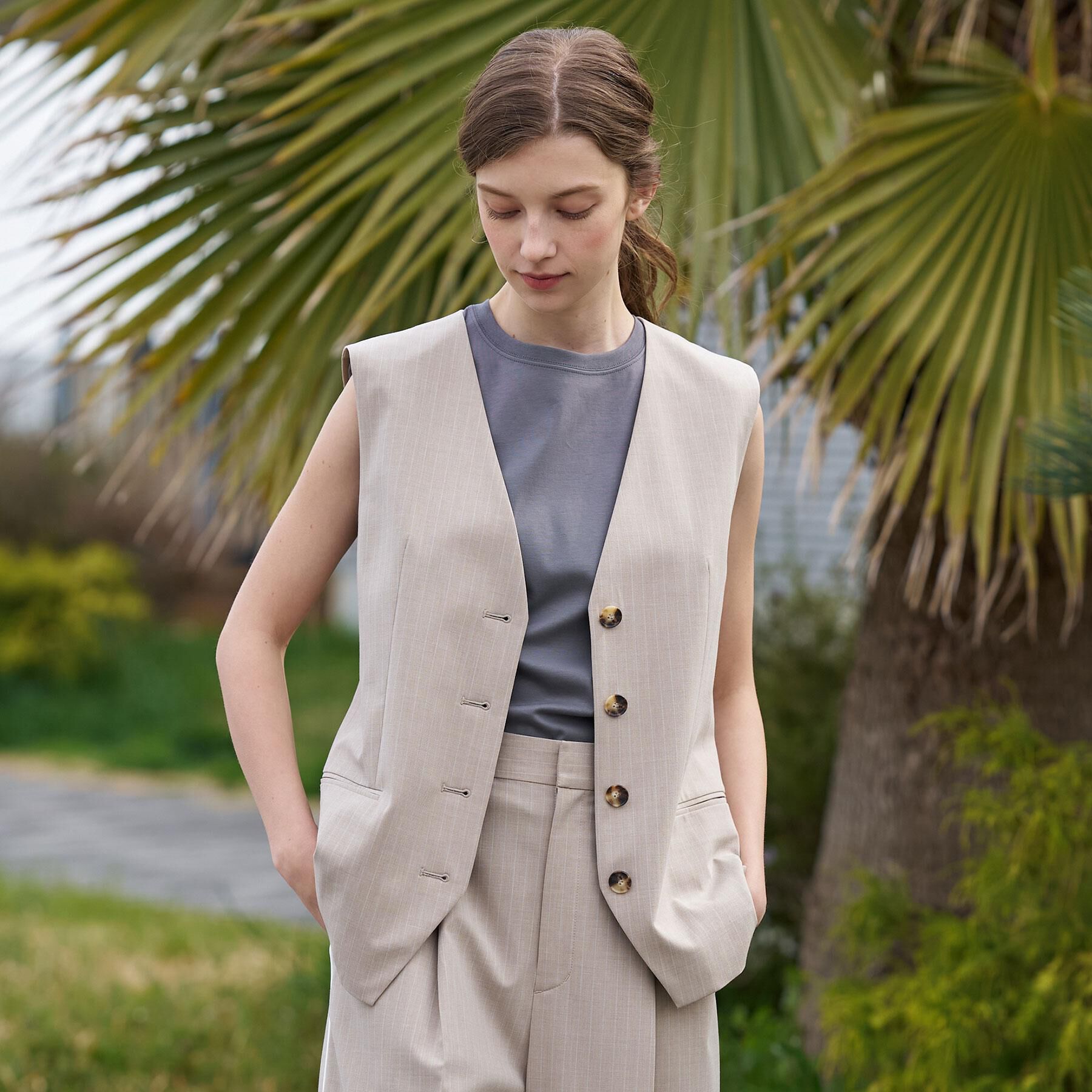 DRESSTERIOR「【セットアップ可/ウォッシャブル】セットアップストライプジレ」|ベスト・ジレ|