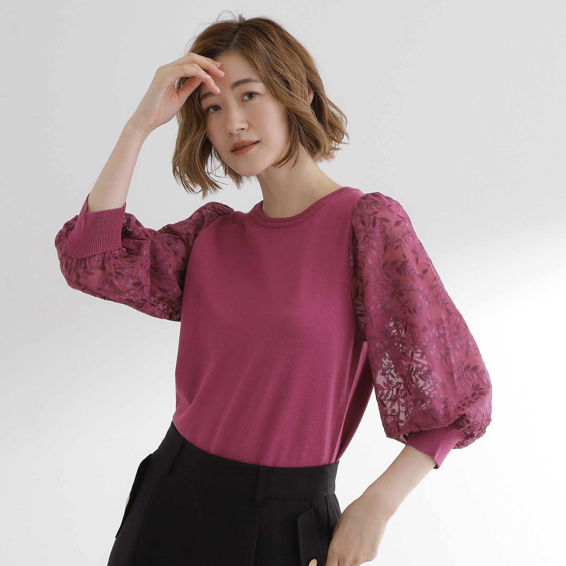 grove「【二の腕カバー】繊細さと上品さをまとう袖刺繍プルオーバーニット」|ニット・セーター|