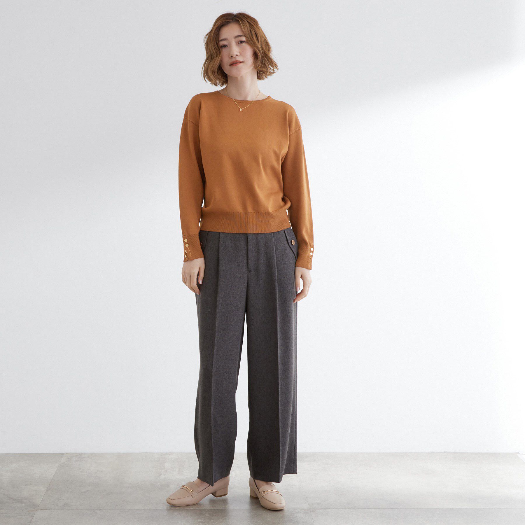 grove「ON/OFF毎日使える！袖口ボタンドロップショルダーニット」|ニット・セーター|