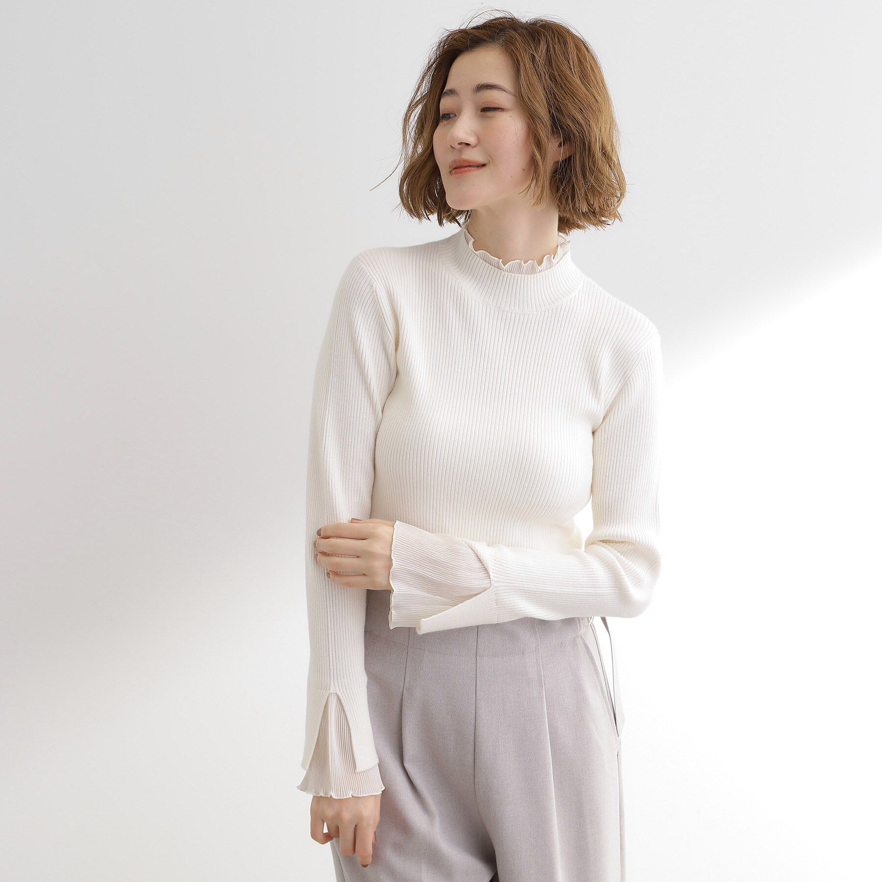 grove「プリーツレイヤードニットプルオーバー」|ニット・セーター|オフホワイト(003