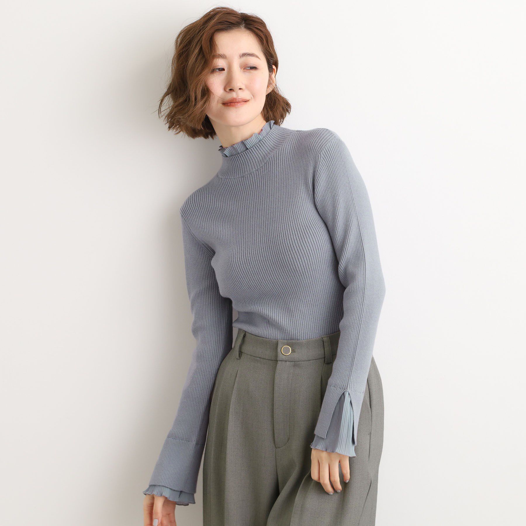 grove「プリーツレイヤードニットプルオーバー」|ニット・セーター|ブルー(091)